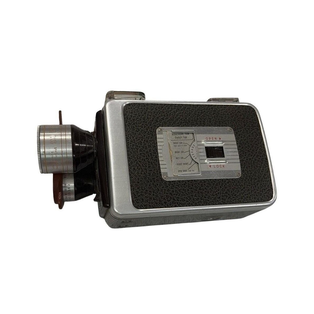Kodak Movie Camera Brownie Turret f/1.9 8mm Silver Brown Vintage 1950s Prop